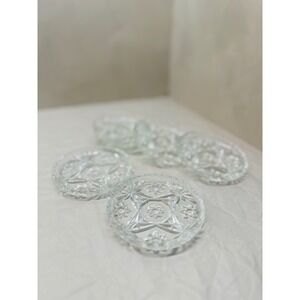 Vintage Anchor Hocking Star Of David Cut Glass Coasters Set Of 6 3.75in
